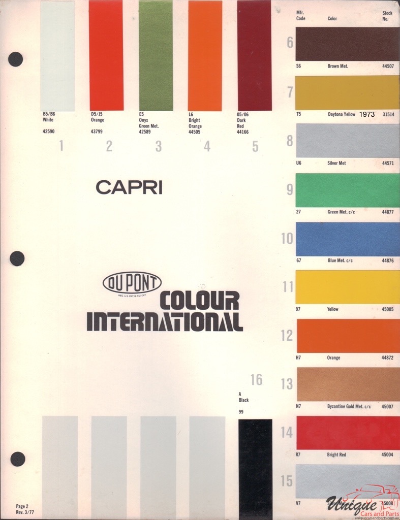 1973 Ford Capri Paint Charts DuPont 2